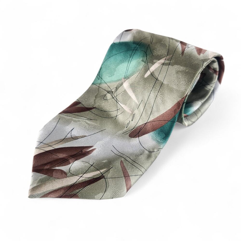 Vtg J. Garcia Collection 37 100% Silk Tie Tree Green Brown Artsy 2004 Nature